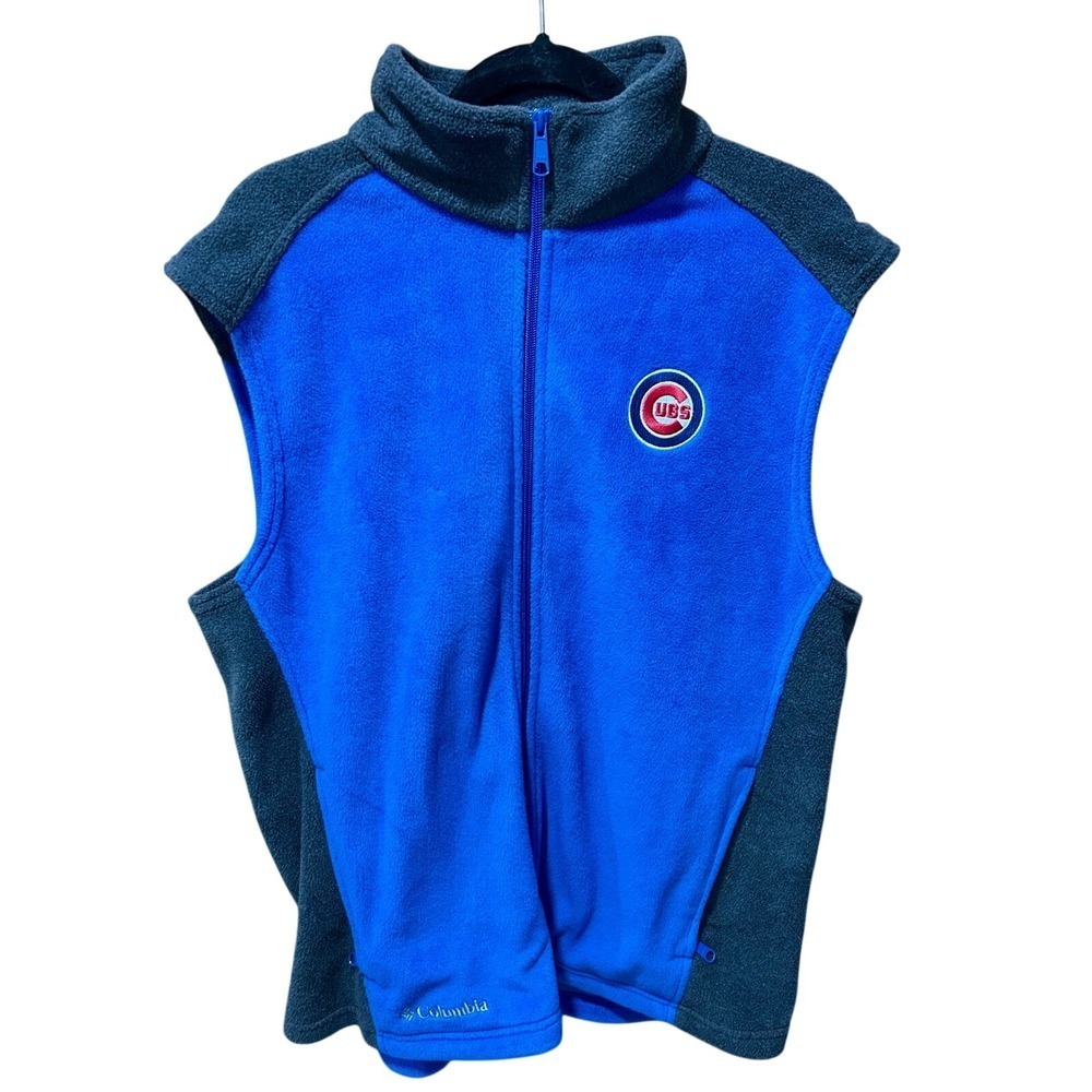 Columbia Mens Chicago Cubs Fleece Vest Blue Grey Full Zip MLB Baseball